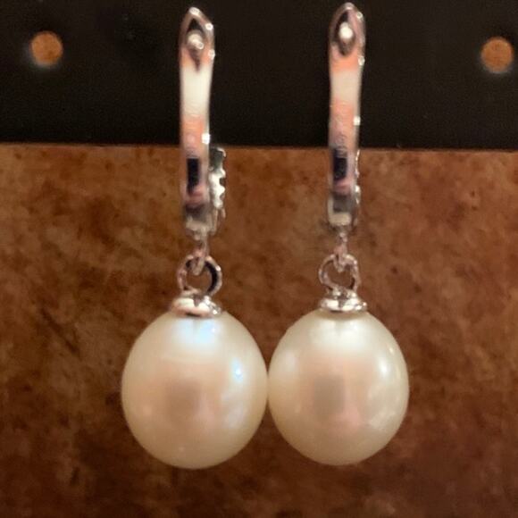 Silver Plated, CZ and Pearl Earrings - Picture 4 of 4
